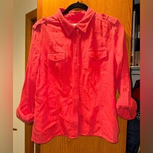 Linen Burnt Orange Fall Color Woman’s Rolled Sleeved Top